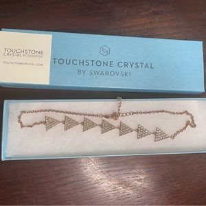 Touchstone gold plated necklace with cubic zirconia triangle 15 inch necklace